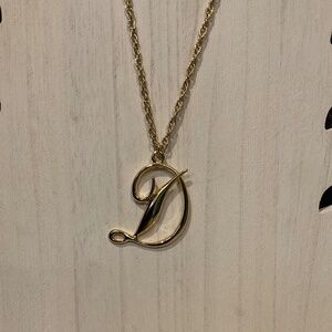 Vintage Gold Cursive Letter "D" with Gold Chain Necklace